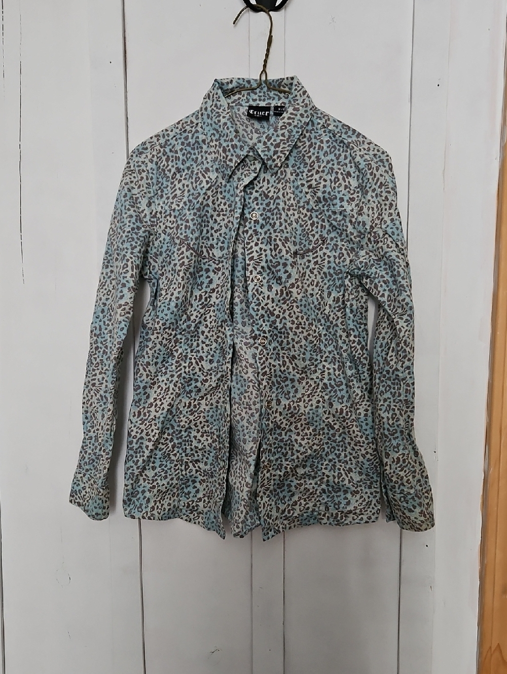 Cruel Girl Blue and Brown Leopard Print Button-Down Shirt